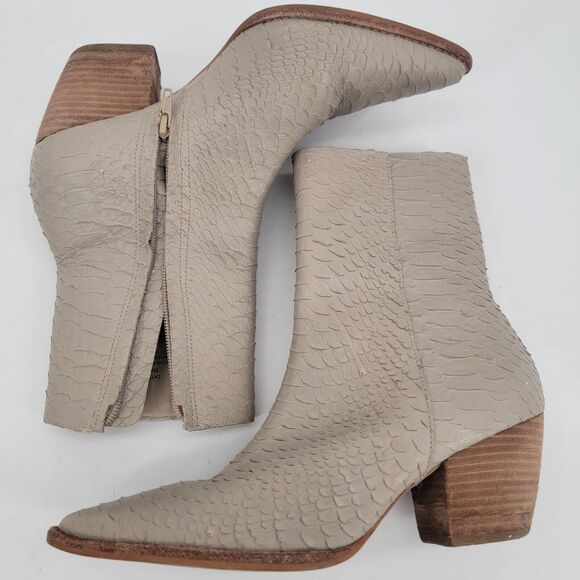 Matisse Caty Size 8M Leather Heeled Boots Croc Embossed Cream Tan Pointed Toe - Picture 2 of 9